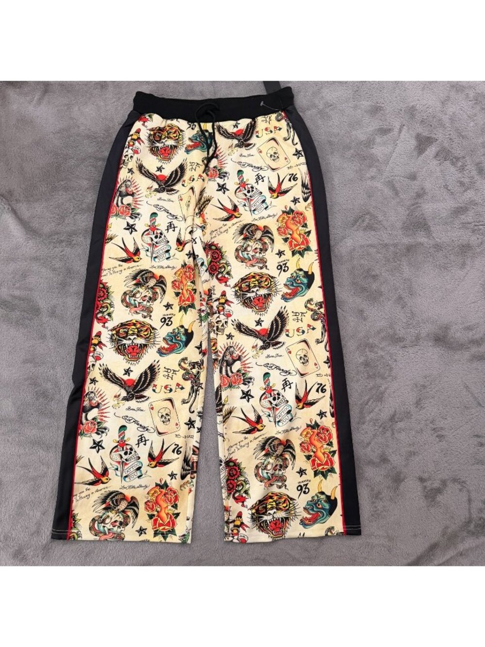 NWT Ed Hardy Wide Leg Tattoo Print Pants Flashboard MEDIUM Womens